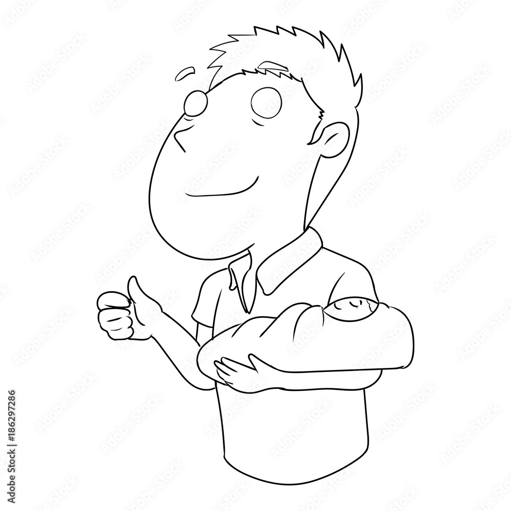 vector illustration father and baby line art vector illustration father and baby line art