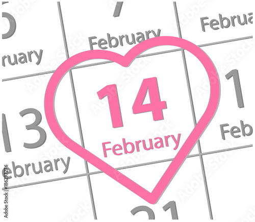 Calendar February 14 inside the red heart