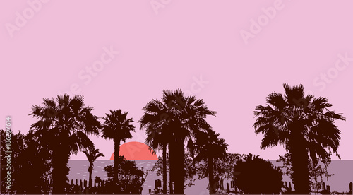 sunset on the Greek resort