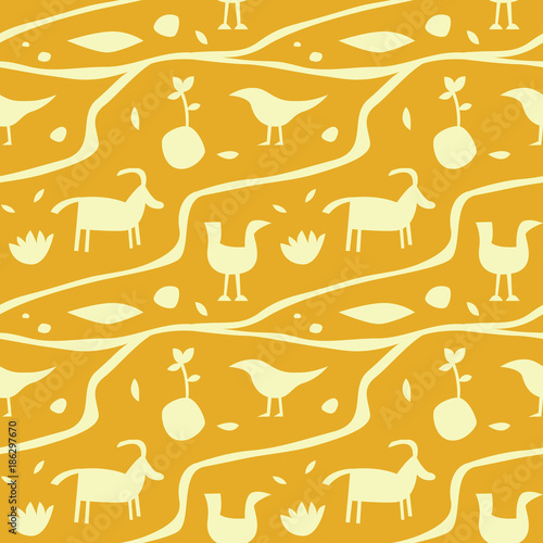 Ancient man wall painting seamless pattern. For print, fashion design, wrapping, wallpaper