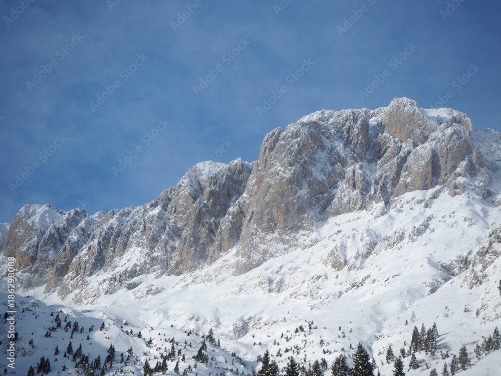 Presolana is a mountain range of the Orobie, Italian Alps. Landscape in winter after a snowfall