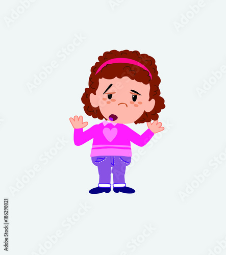 White girl with sweater makes a gesture of tired resignation.