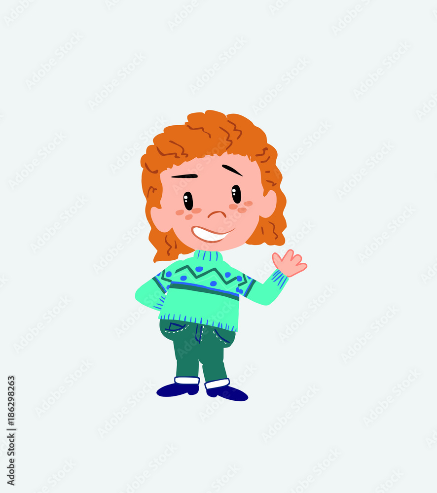 White girl with sweater showing something in positive attitude. White girl with sweater showing something in positive attitude.
