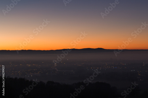 Colorful sunset above czech city Budweis