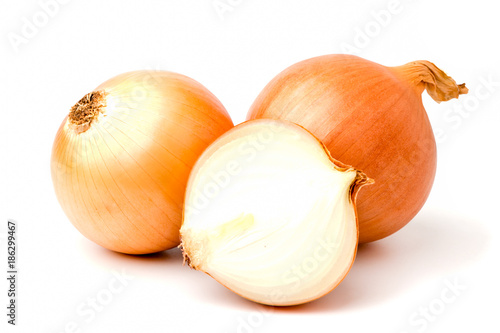 Onions and half on a white