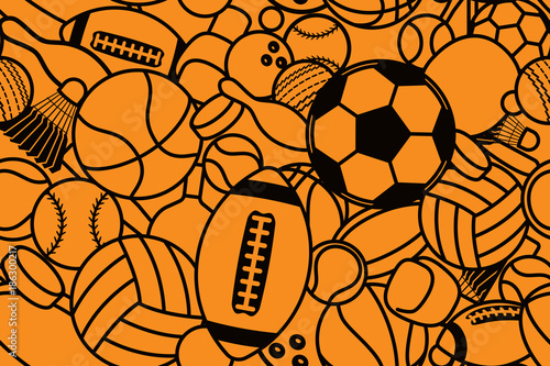 Vector sport ball and equipment seamless background.