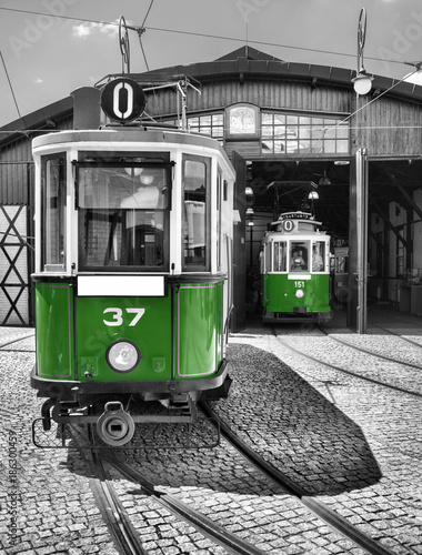 old and vintage green tram