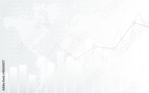 Abstract financial chart with up trend line graph and globe in stock market on white color background