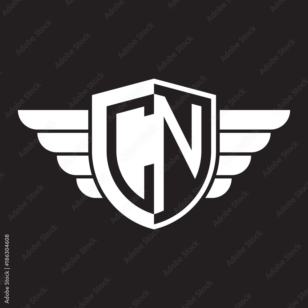 Initial two letter logo shield with wing Initial two letter logo shield with wing