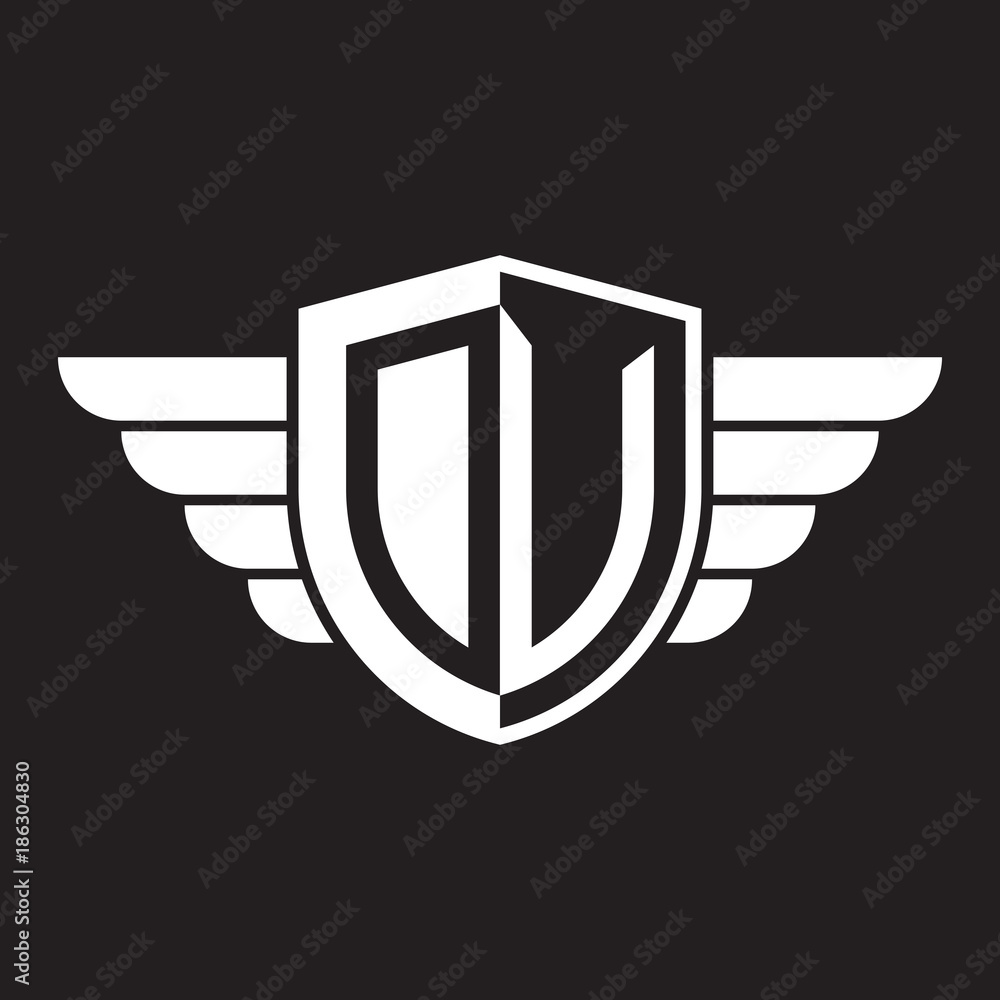 Initial two letter logo shield with wing Initial two letter logo shield with wing