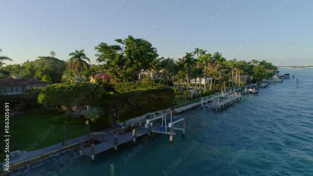 Drone video of Miami Beach mansions and palm trees Drone video of Miami Beach mansions and palm trees
