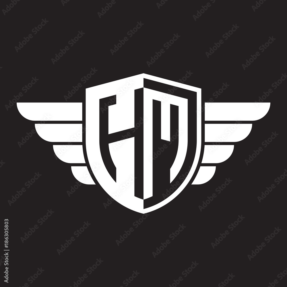 Initial two letter logo shield with wing Initial two letter logo shield with wing