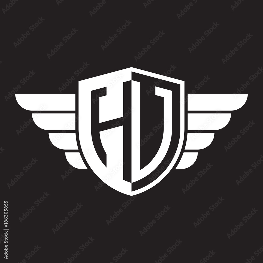 Initial two letter logo shield with wing Initial two letter logo shield with wing