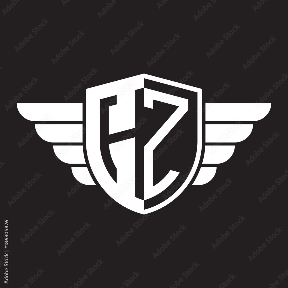 Initial two letter logo shield with wing Initial two letter logo shield with wing