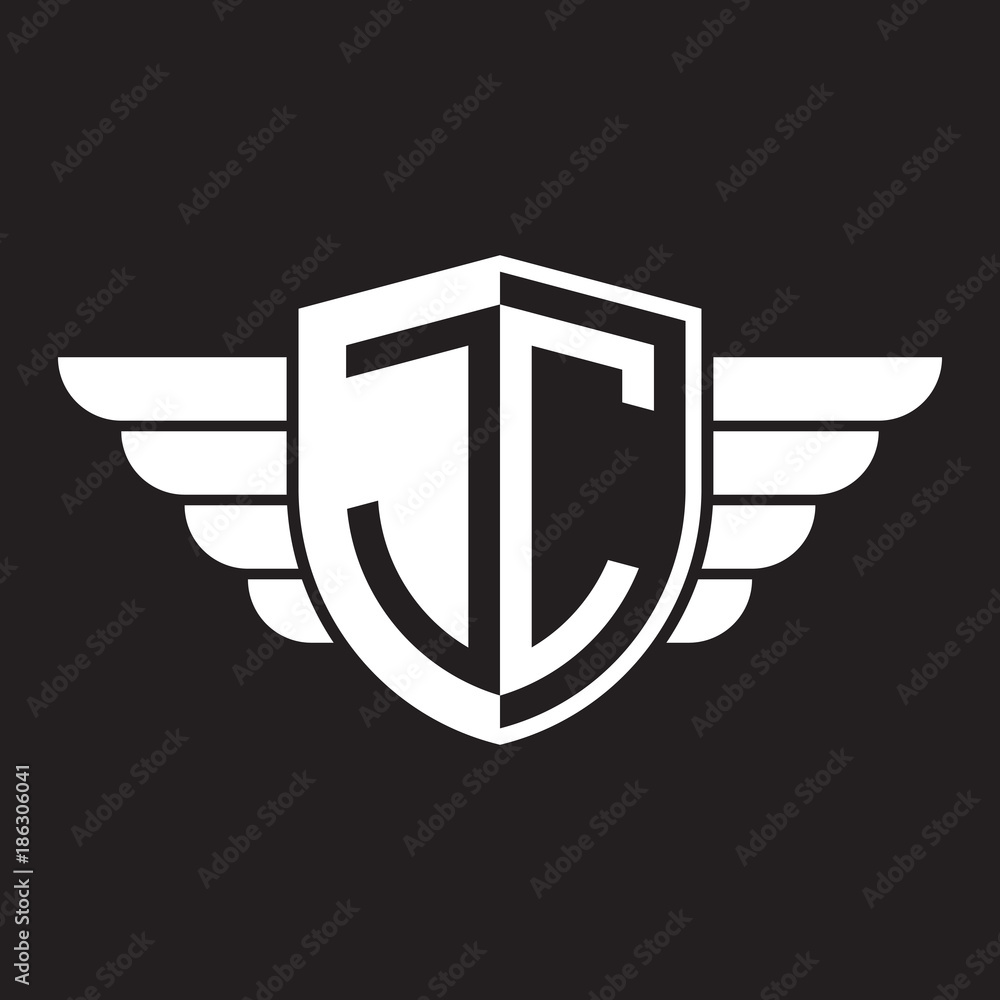 Initial two letter logo shield with wing Initial two letter logo shield with wing
