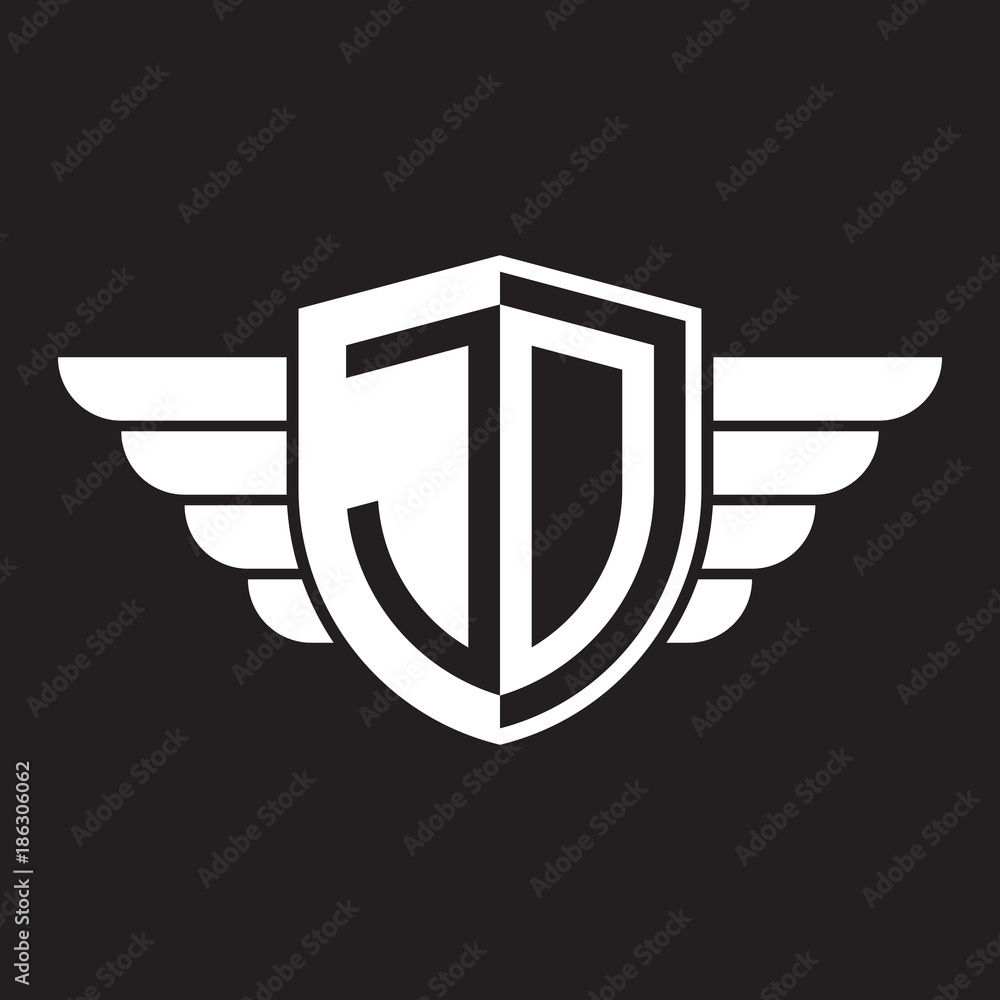 Initial two letter logo shield with wing Initial two letter logo shield with wing