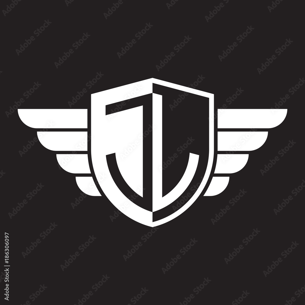 Initial two letter logo shield with wing Initial two letter logo shield with wing