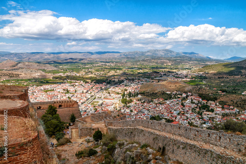 Panoramic view of Nafplio town from Palamidi Castle, Peloponnese, Greece