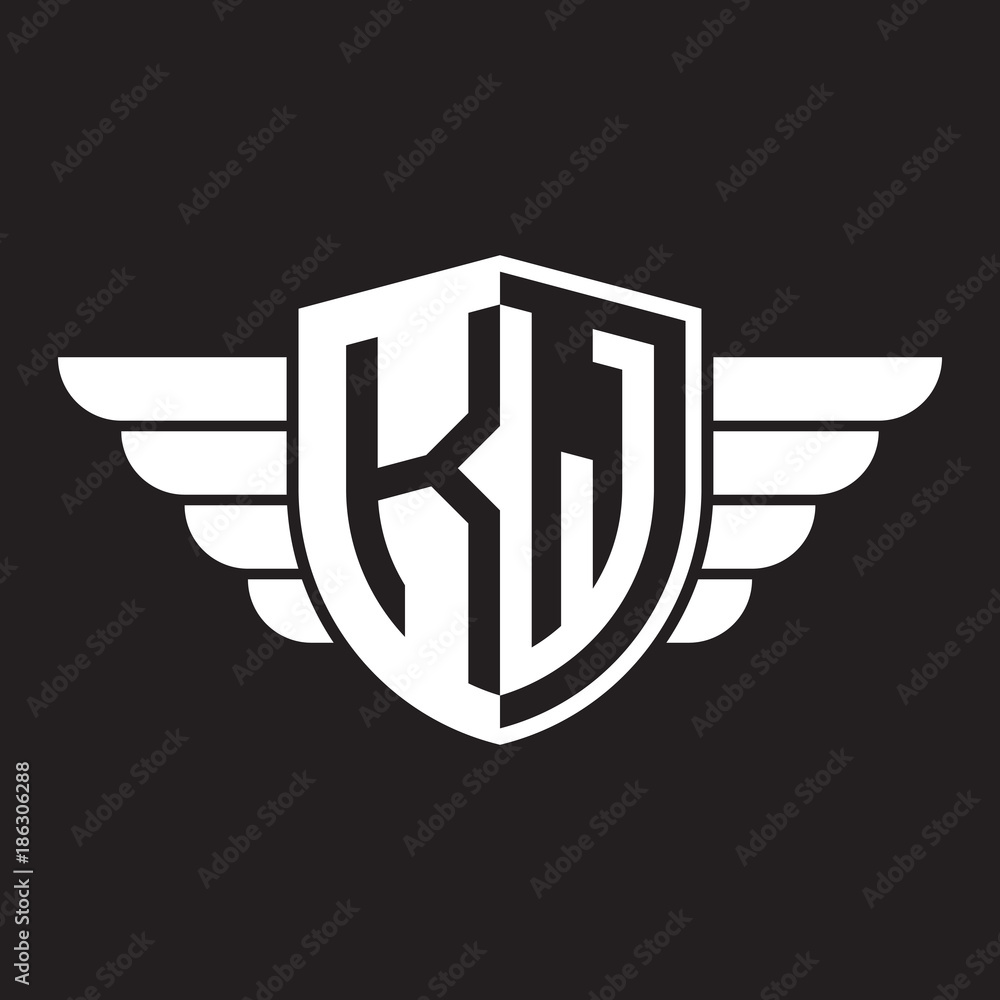 Initial two letter logo shield with wing Initial two letter logo shield with wing