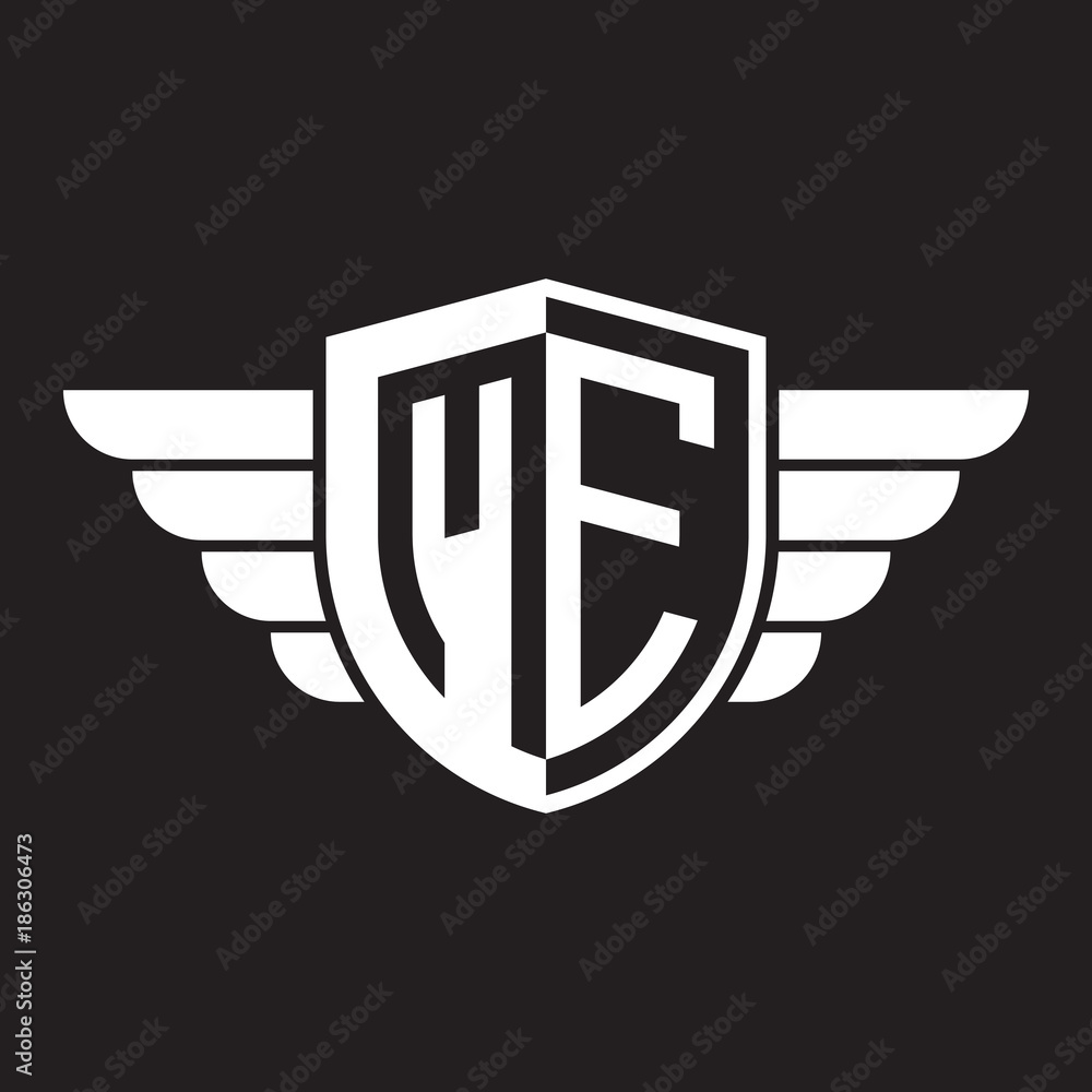Initial two letter logo shield with wing Initial two letter logo shield with wing