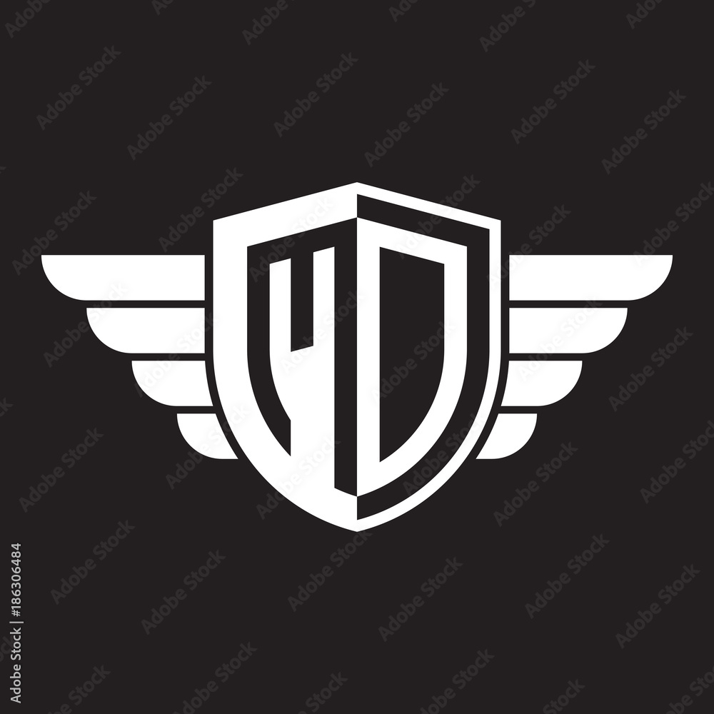 Initial two letter logo shield with wing Initial two letter logo shield with wing