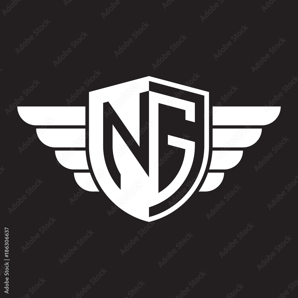 Initial two letter logo shield with wing Initial two letter logo shield with wing