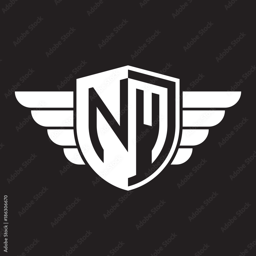 Initial two letter logo shield with wing
