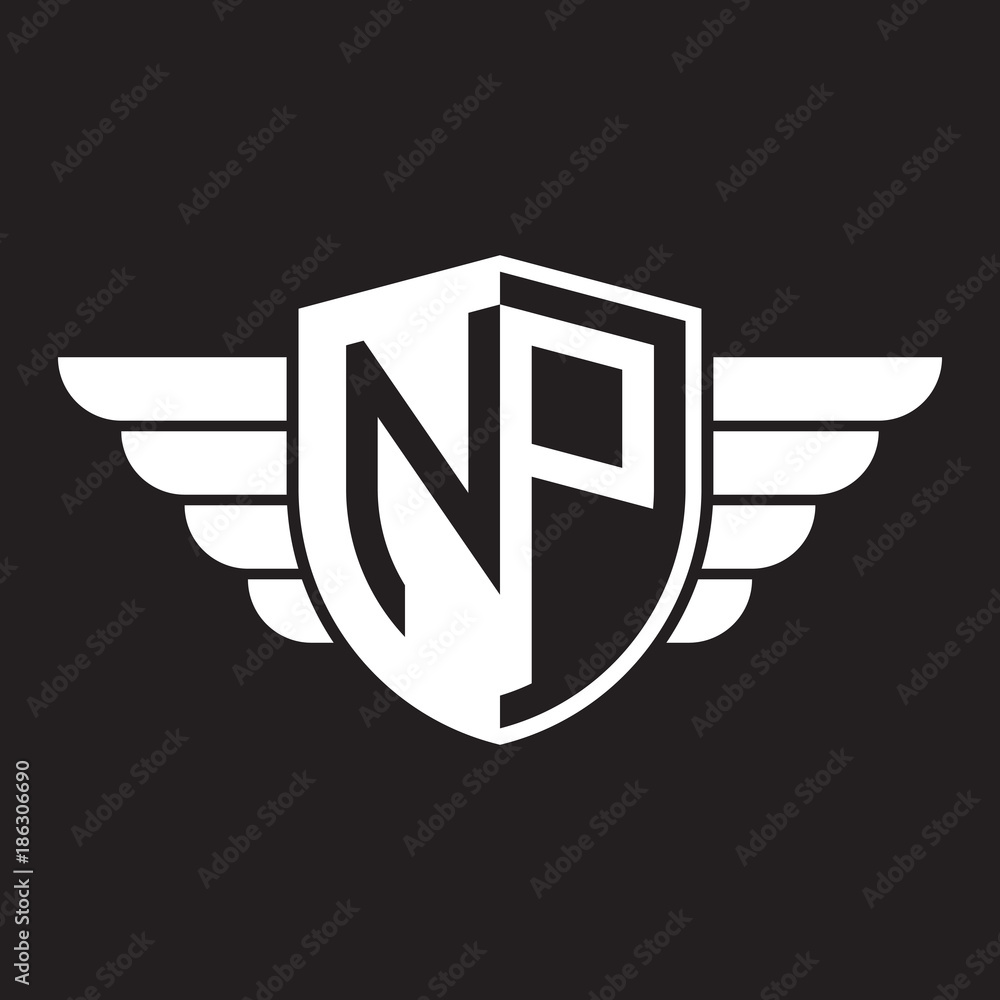 Initial two letter logo shield with wing Initial two letter logo shield with wing