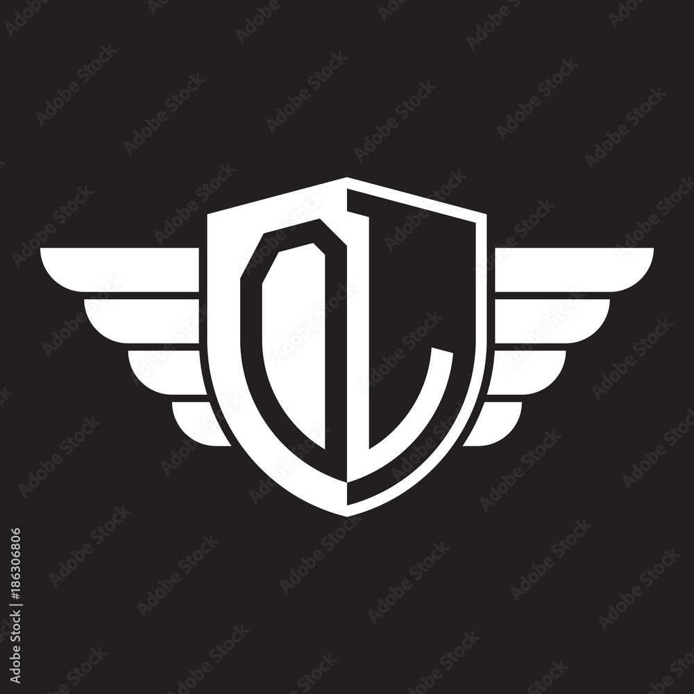 Initial two letter logo shield with wing Initial two letter logo shield with wing