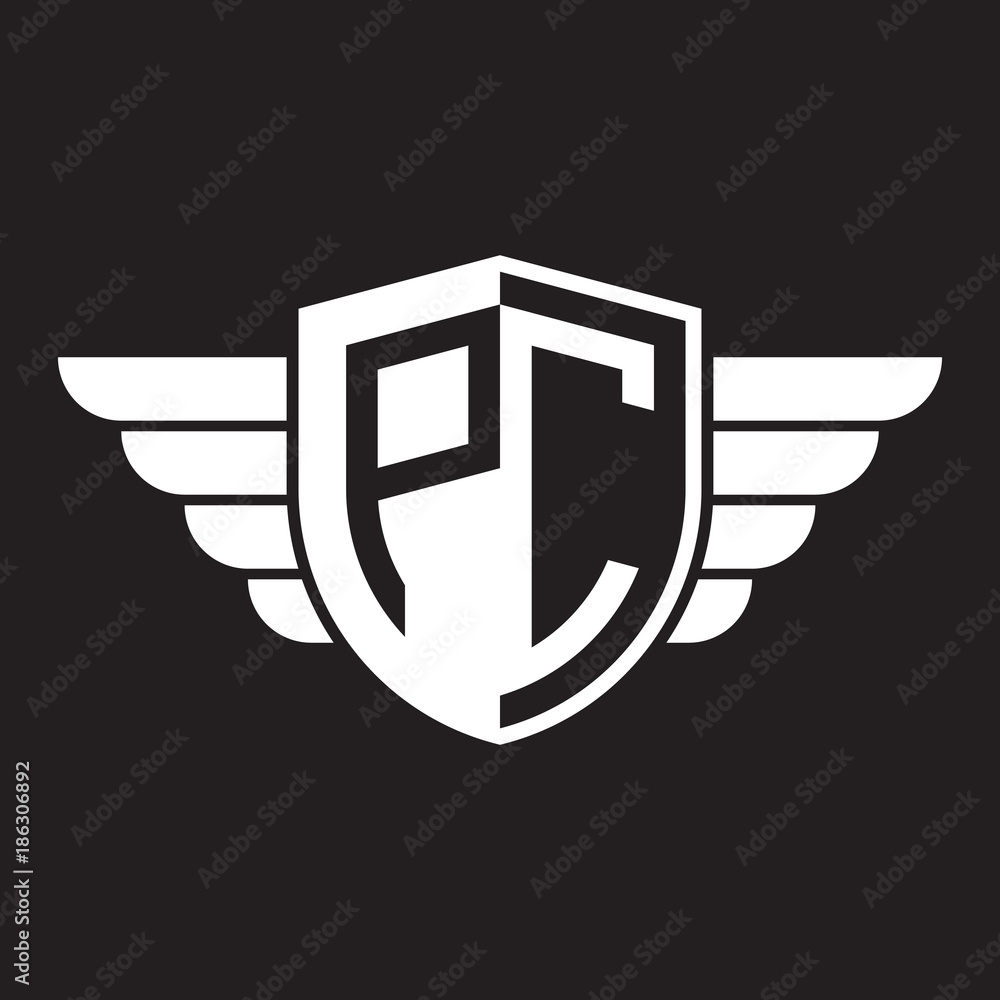 Initial two letter logo shield with wing Initial two letter logo shield with wing