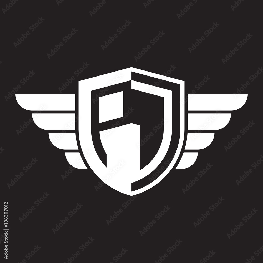 Initial two letter logo shield with wing Initial two letter logo shield with wing