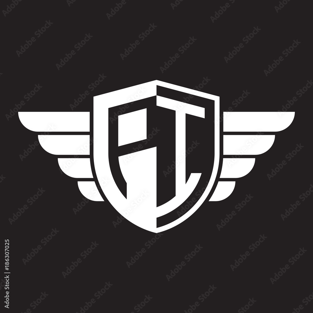 Initial two letter logo shield with wing Initial two letter logo shield with wing