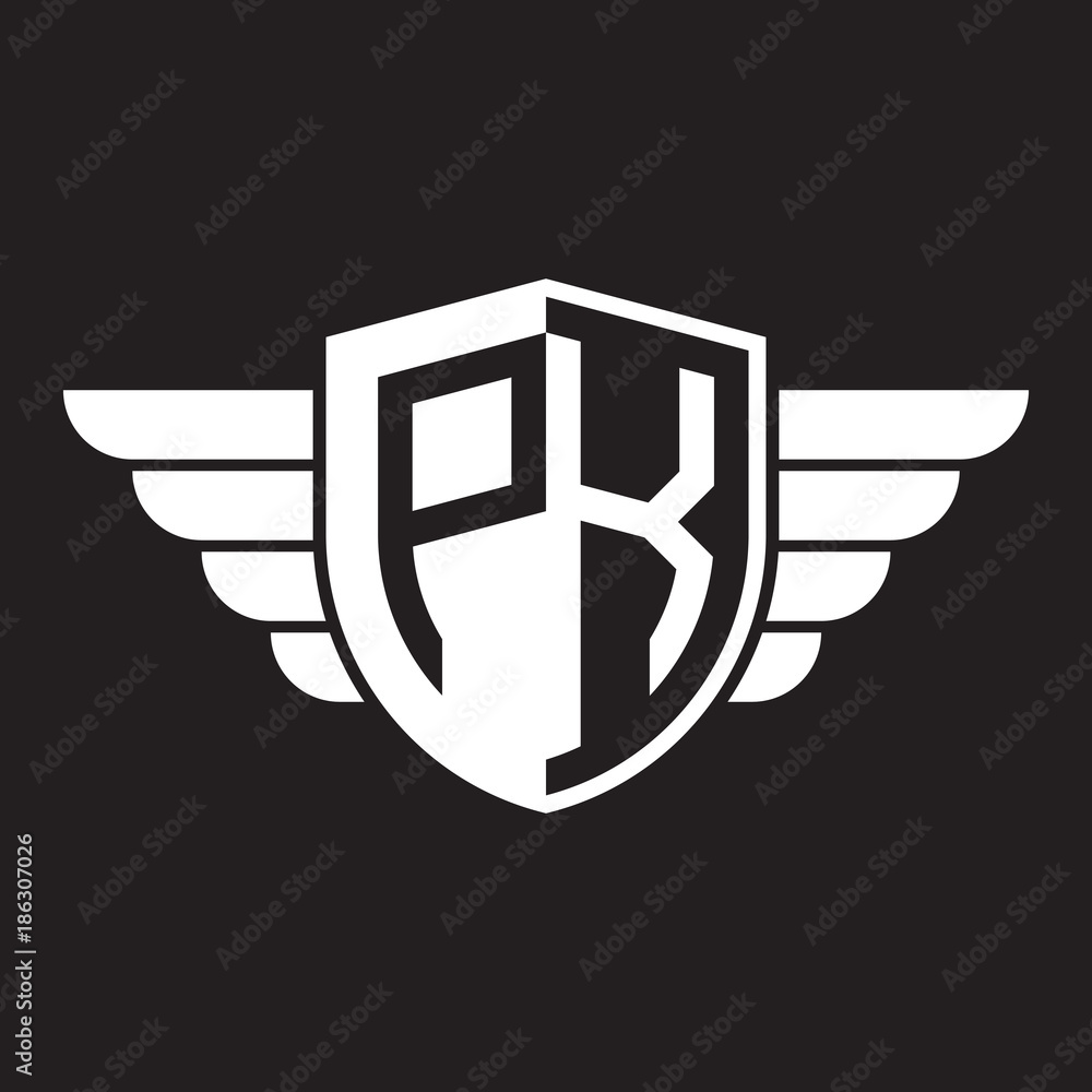 Initial two letter logo shield with wing Initial two letter logo shield with wing