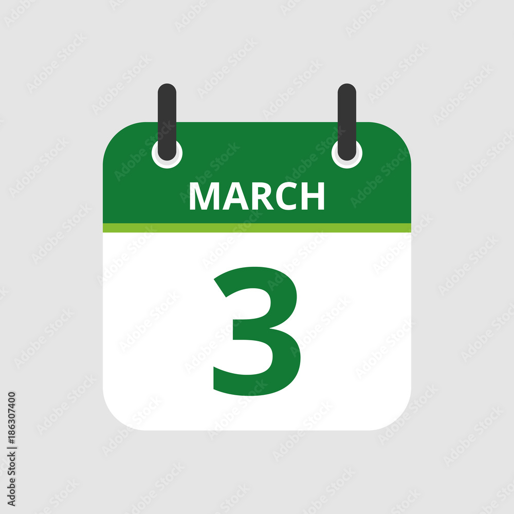 Flat icon calendar 3rd of March isolated on gray background. Vector illustration. Flat icon calendar 3rd of March isolated on gray background. Vector illustration.