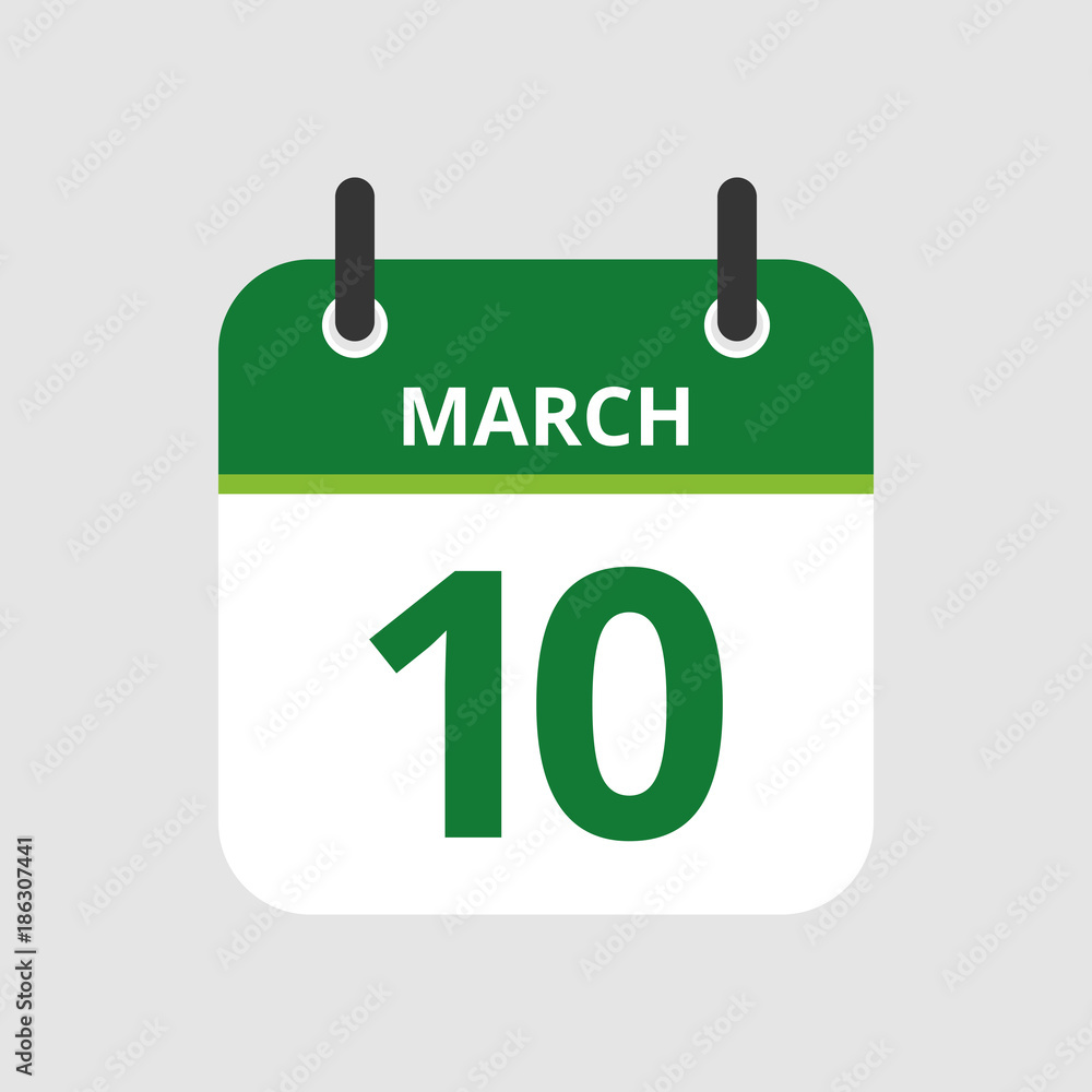 Flat icon calendar 10th of March isolated on gray background. Vector illustration. Flat icon calendar 10th of March isolated on gray background. Vector illustration.