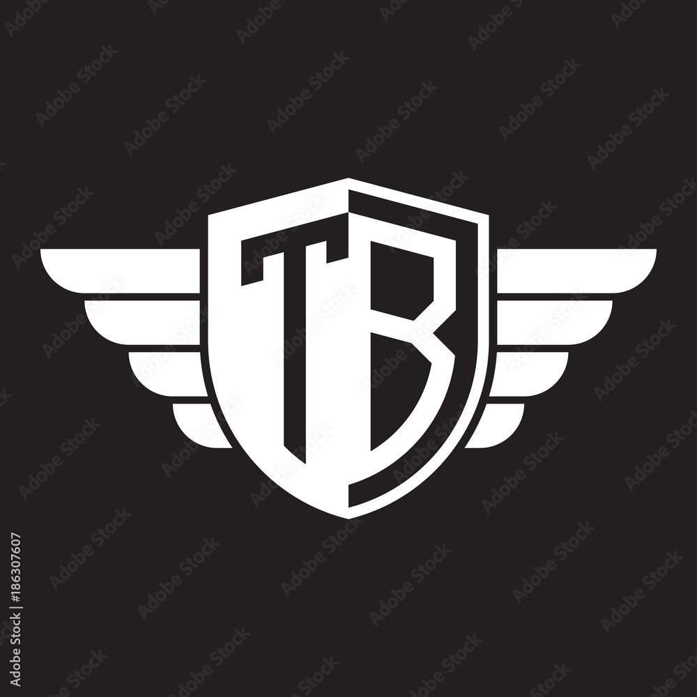 Initial two letter logo shield with wing Initial two letter logo shield with wing