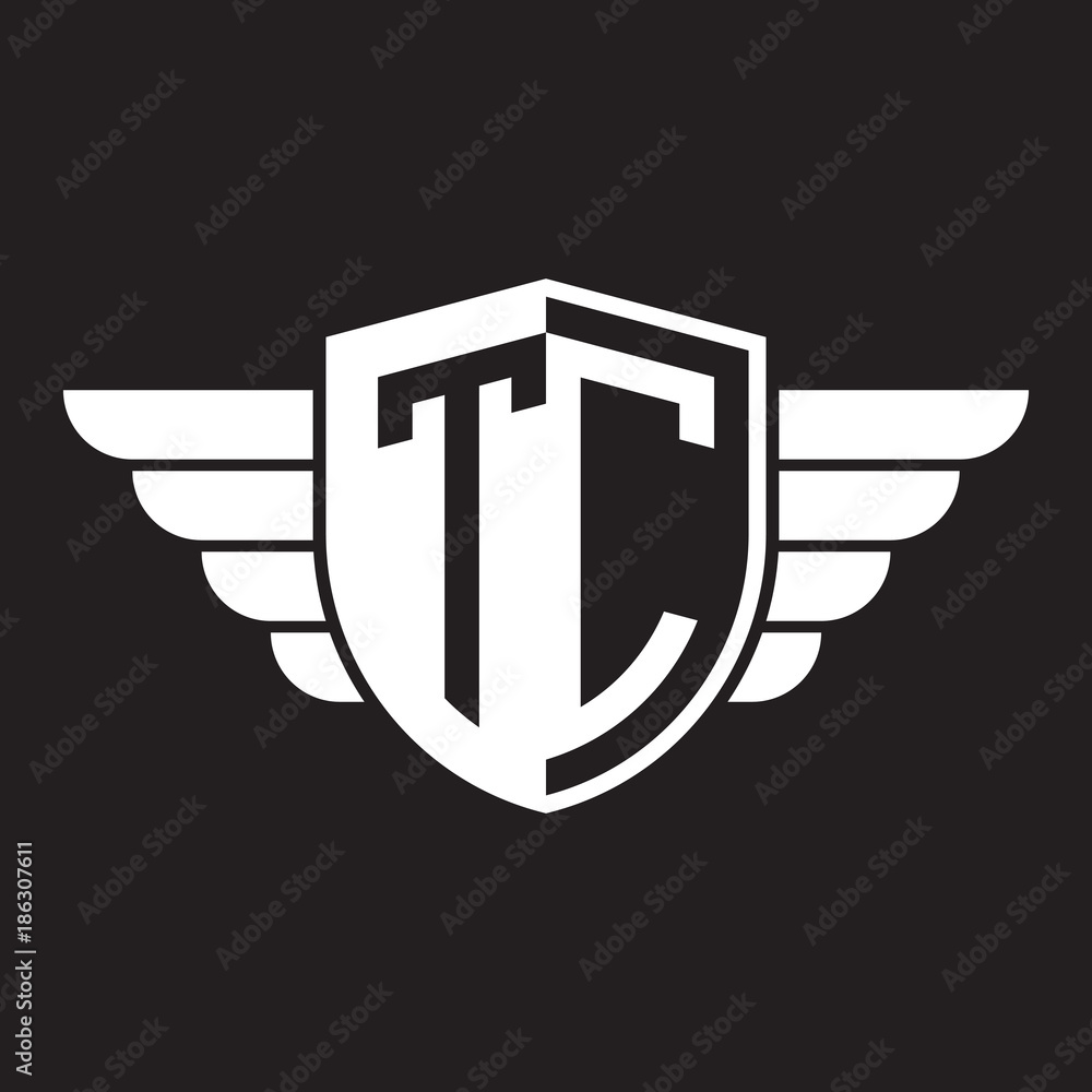 Initial two letter logo shield with wing Initial two letter logo shield with wing