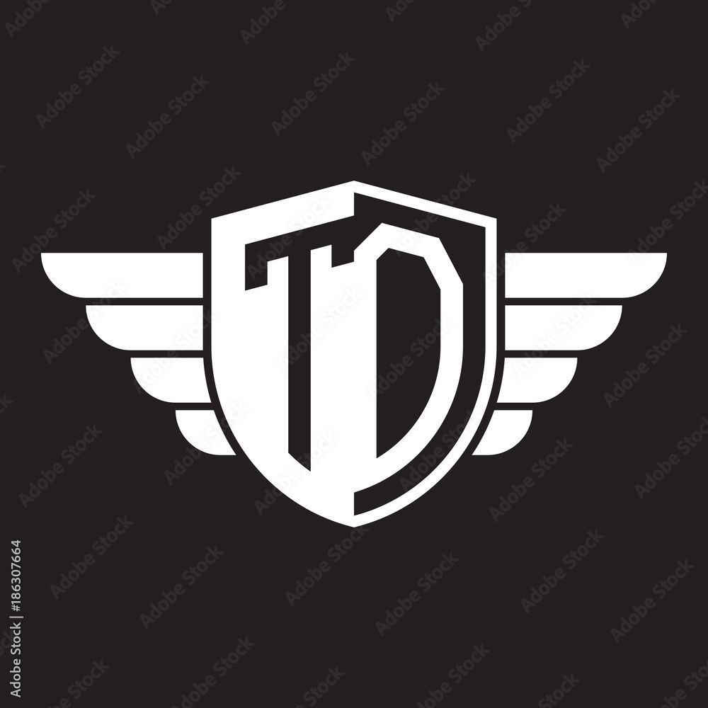 Initial two letter logo shield with wing Initial two letter logo shield with wing