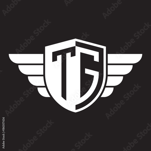 Initial two letter logo shield with wing