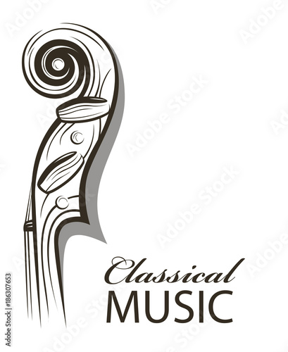 abstract monochrome illustration of violin with text