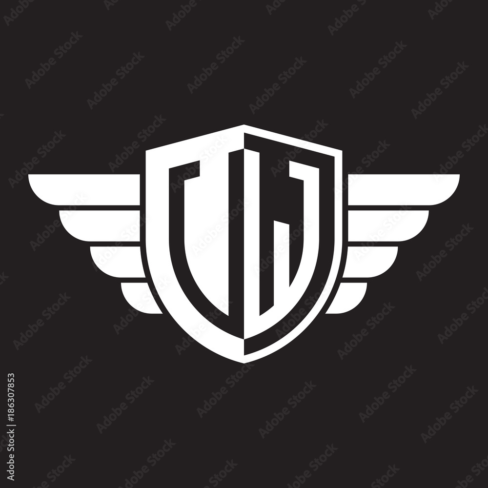 Initial two letter logo shield with wing Initial two letter logo shield with wing