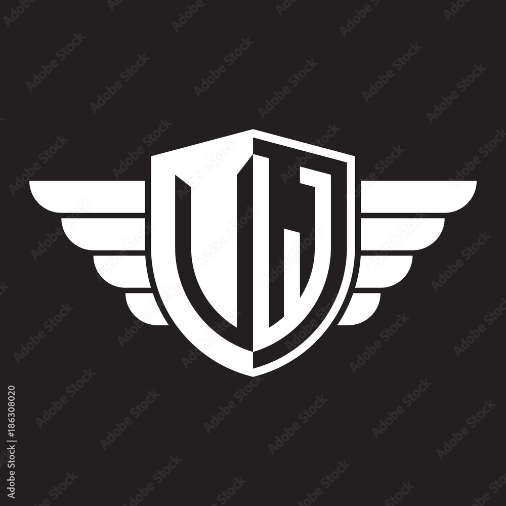 Initial two letter logo shield with wing Initial two letter logo shield with wing