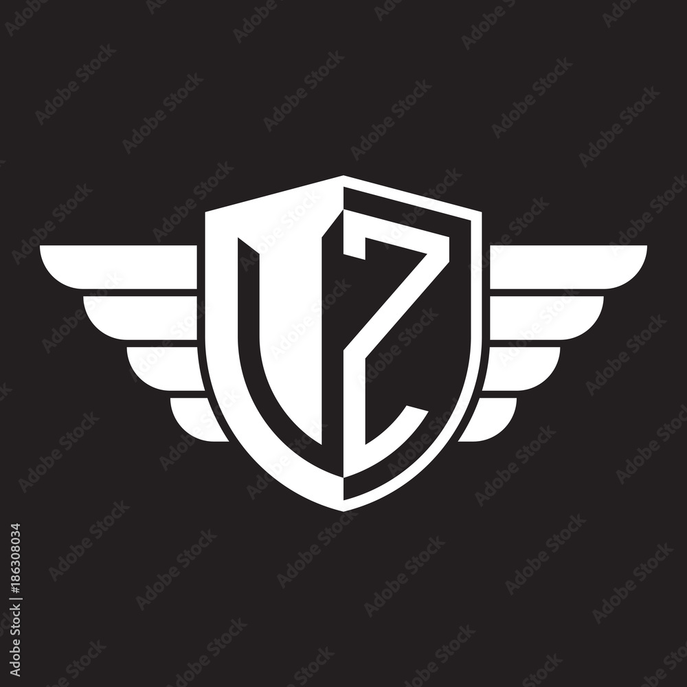 Initial two letter logo shield with wing Initial two letter logo shield with wing