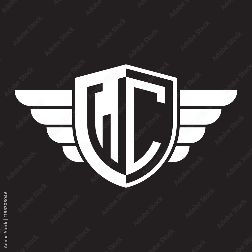 Initial two letter logo shield with wing Initial two letter logo shield with wing