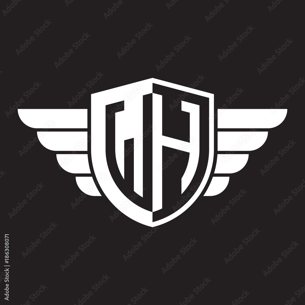 Initial two letter logo shield with wing Initial two letter logo shield with wing