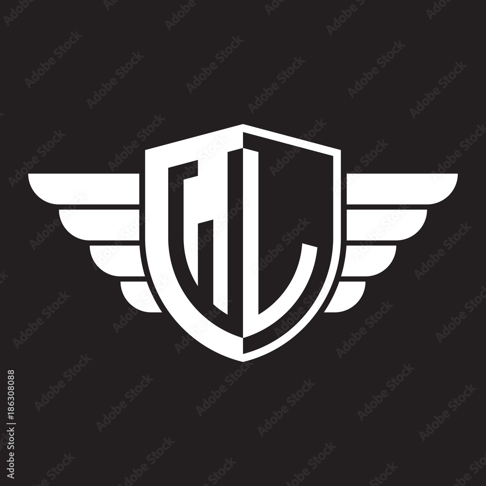 Initial two letter logo shield with wing Initial two letter logo shield with wing