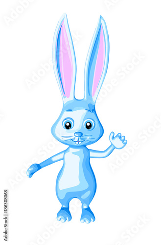 rabbit blue cute little easter symbol multiplication style smile greeting sign white isolate background