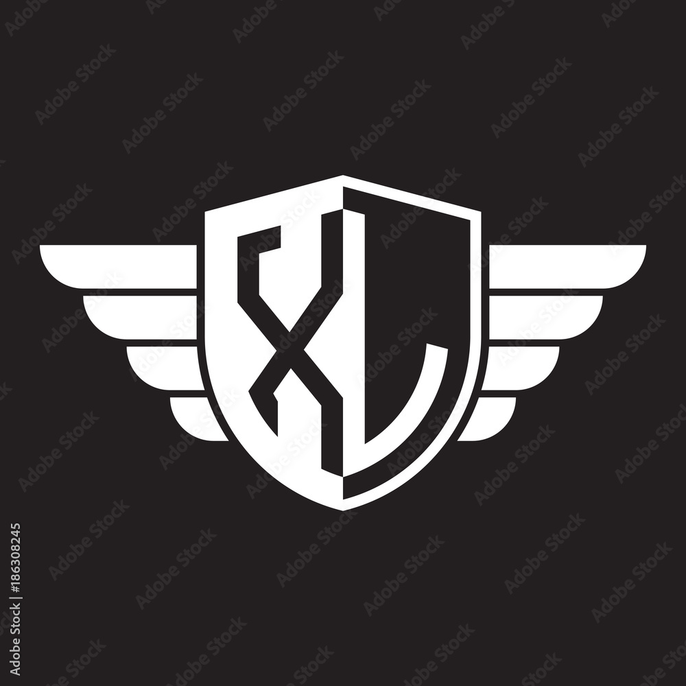 Initial two letter logo shield with wing Initial two letter logo shield with wing