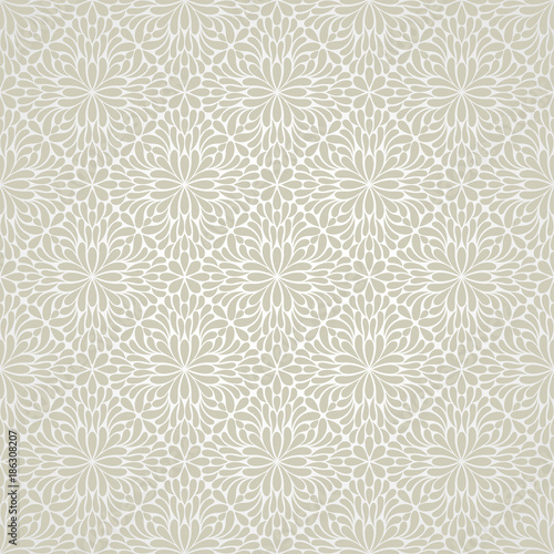 Vector flourish background. Silver wallpaper pattern with petals.