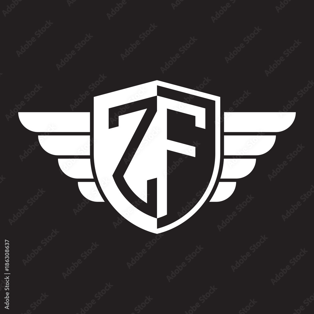 Initial two letter logo shield with wing Initial two letter logo shield with wing